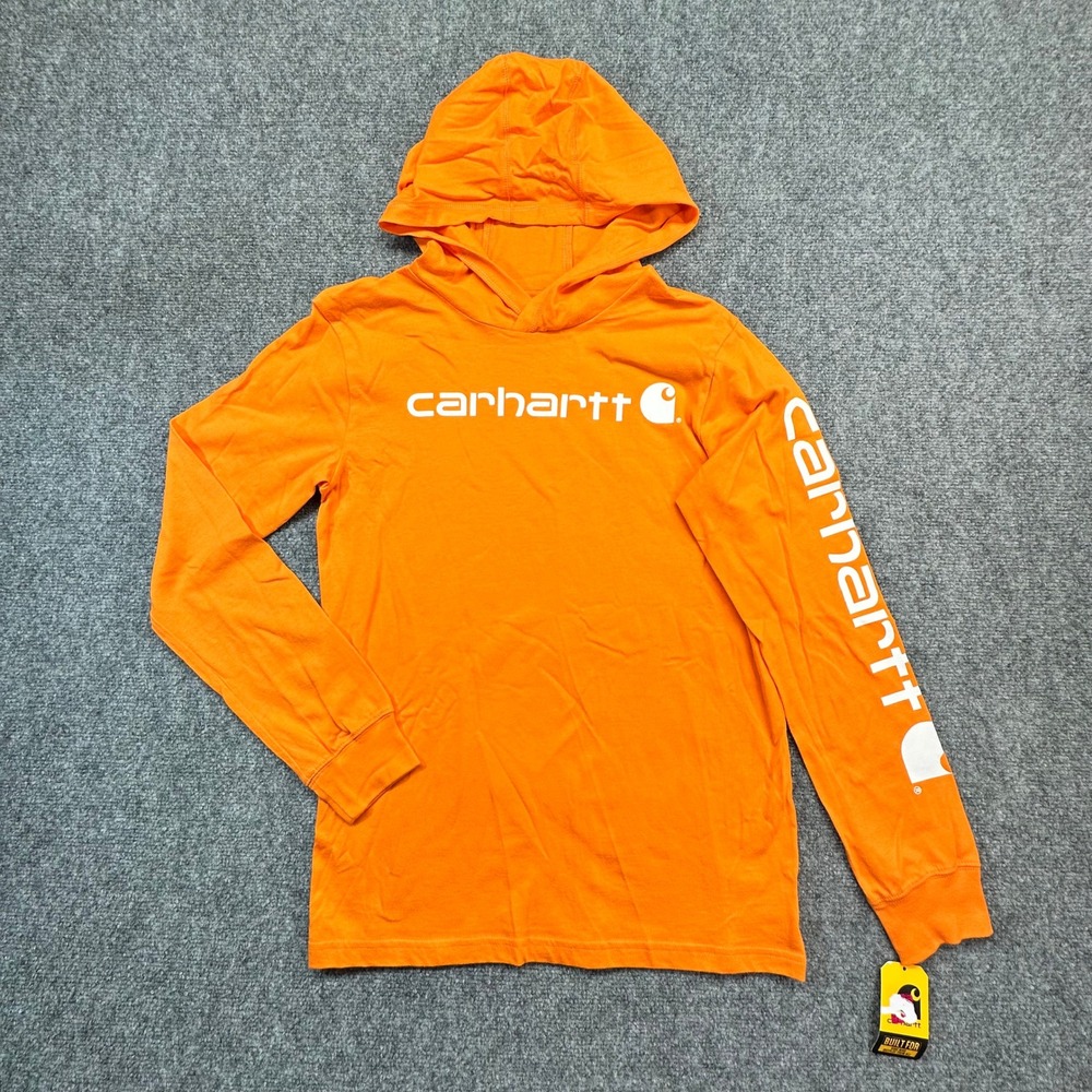 Carhartt Hooded Signature Tee Boys L 14/16 Orange NEW Long‎ Sleeve TK6276-B